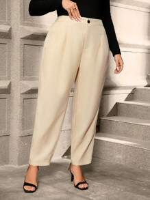 SHEIN Clasi 大码休闲条纹锥形西装裤 - 杏色 - 查看 3