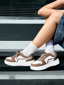 Beok 女士低帮休闲运动鞋，柔软舒适，棕色万圣节圣诞节学生鞋滑板鞋秋冬休闲运动鞋 - 卡其色 - 查看 7