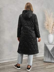 SHEIN LUNE Áo khoác ấm áp có mũ trùm đầu túi chéo giản dị dành cho nữ - màu đen - Xem 2