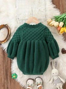 SHEIN Baby Girl Cute Solid Color Lantern Sleeve Sweater Dress, Crew Neck, Autumn/Winter