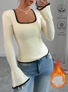 RosyDaze Casual Colorblock Bell Sleeve Sweater, Autumn/Spring