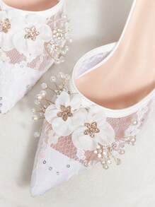 CUCCOO HITCHD 女士尖头花卉蕾丝高跟鞋新年假期 - 白色 - 查看 9