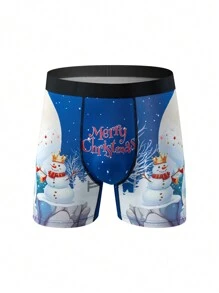 3pcs/Set Men's Christmas Cartoon Snowman Print Comfortable Boxer Briefs - Multicolor - View 4