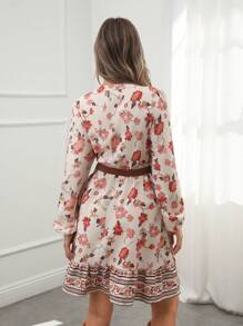 SHEIN LUNE Women's Casual Retro Print Long Sleeve Dress - Multicolor - View 2