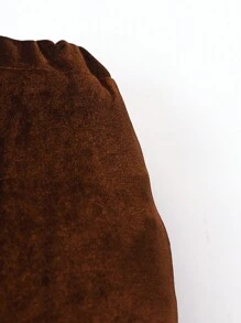 少女天鹅绒舒适喇叭紧身裤（咖啡色） - 咖啡棕 - 查看 3