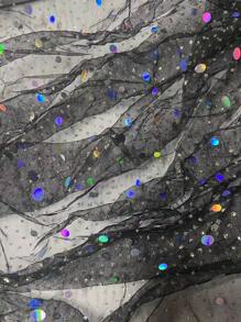 SHEIN Clasi Plus Size V-Neck Mesh Contrast Elegant Long Sleeve Dress - Black - View 7