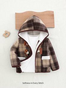 Cozy Pixies Kurtka z kapturem dla chłopca, uniwersalna, z guzikami z żywicy w kontrastowym kolorze, jesienne ubrania