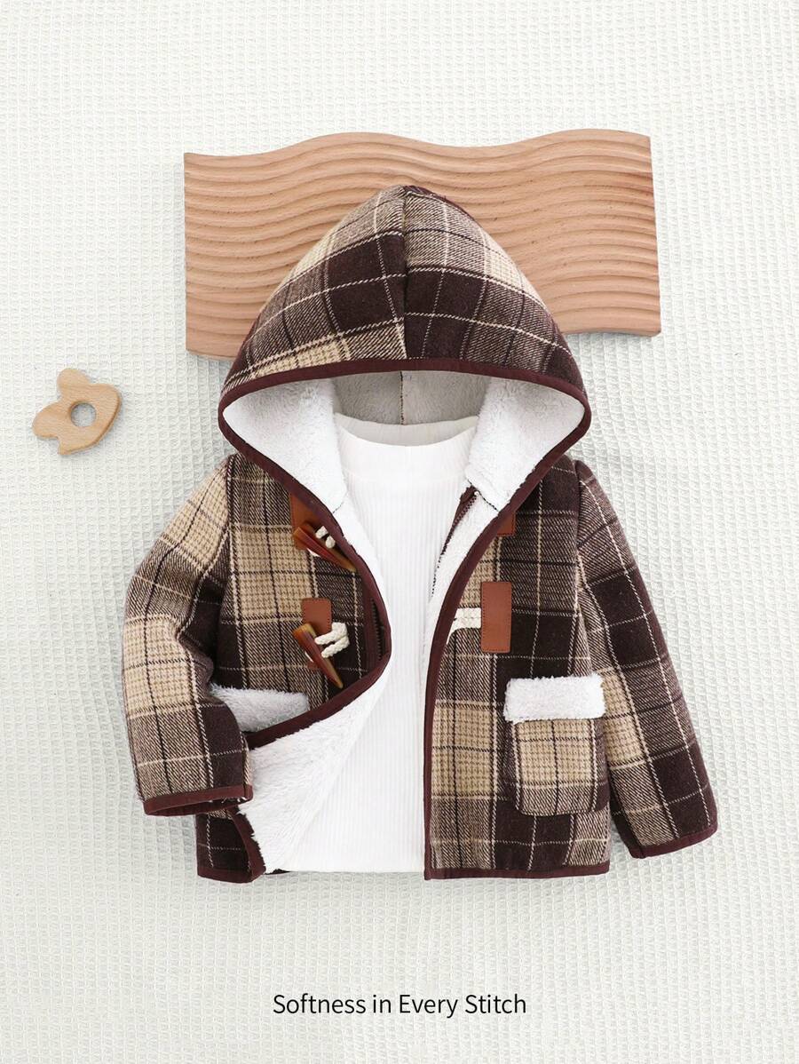 Cozy Pixies Kurtka z kapturem dla chłopca, uniwersalna, z guzikami z żywicy w kontrastowym kolorze, jesienne ubrania