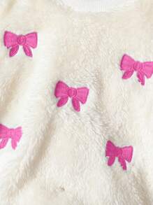 女婴秋冬刺绣蝴蝶结羊毛套头衫和纹理打底裤 2 件套时尚服装