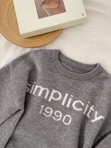 Dazy-Less 1 件女士休闲字母图案落肩宽松套头毛衣，不含衬衫，秋季服装