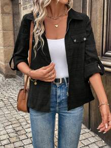 SHEIN LUNE Casual Zip-Up Collar, Pocket Decoration, Versatile Women Shirt For Daily Wear