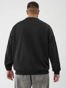 Mainfolk 大码男士宽松字母印花圆领长袖运动衫，适合秋冬 - 黑色 - 查看 4