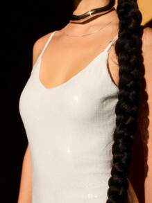 Lumalex 秋冬感恩节服装新年感恩节狂欢节服装正式舞会新年前夜服装音乐会 Pparty BanquetHallMaxi 白色优雅修身弹力亮片鸡尾酒会礼服秋冬