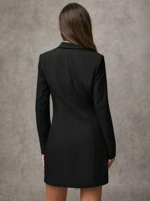 SHEIN BAE 女士纯色简约日常翻领扭纹长袖套装秋装秋季女装秋季女装秋季女装秋季女士连衣裙秋季女士灰色办公室装女士冬季装工作女士连衣裙女士西装外套商务女士服装 - 黑色 - 查看 5