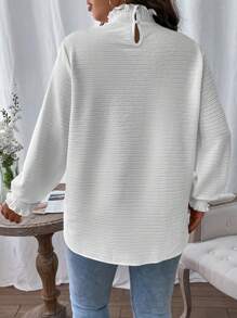 Calvaya Plus Size Casual Textured Plain Stand Collar Loose Shirt, Autumn