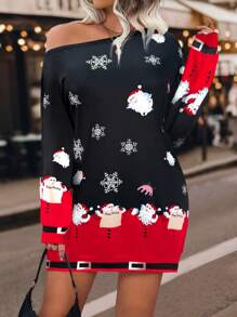Calvaya Plus Size Women Asymmetrical Neck Elegant Christmas Pattern Loose Sweatshirt, Fall Clothes Pullover - Multicolor - View 6