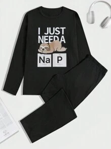 RueChic Ensemble de t-shirt à manches longues régulier imprimé avec lettre en coton pour homme, vêtement d'intérieur