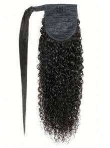 1pc Wrap Around Kinky Curly Ponytail Human Hair Extension Natural Black Extension For Women Daily Use Ready Easy To Wear Hair Extensions - Natural Black - View 4