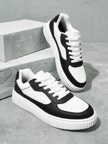 Beok 女士时尚百搭白黑撞色低帮休闲运动鞋万圣节圣诞节学生鞋滑板鞋秋冬休闲运动鞋 - 黑與白 - 查看 4