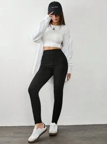 SHEIN EZwear Mallas grises de cintura alta y largo térmico forradas, para otoño/invierno