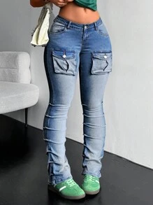 SHEIN ICON Quần Jeans Skinny Ombre Washed Casual dành cho Nữ - Rửa nhẹ - Xem 8