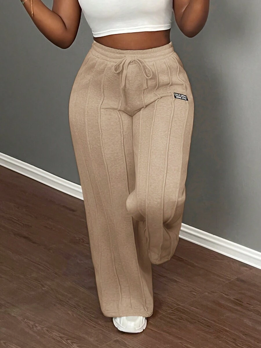 Slaydiva Pantalones rectos de color liso con cordón en la cintura, informales