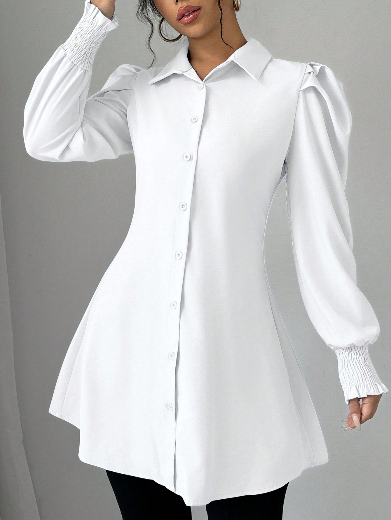 Chiquease قميص كاجوال للنساء بأكمام منفوخة ذو لون...