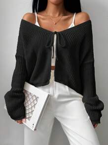 Chiquease 女式轻便宽松系带开衫 - 黑色 - 查看 1