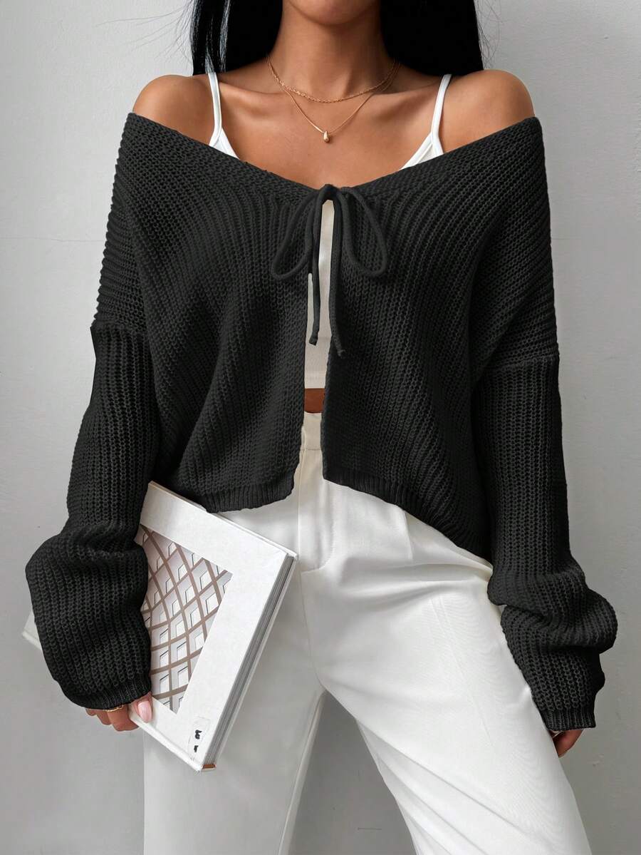 Chiquease 女式轻便宽松系带开衫 - 黑色 - 查看 1