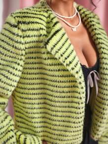 SHEIN SXY Veste à carreaux noir et blanc moelleuse et élégante pour femmes