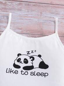 SHEIN Bộ đồ ngủ thường ngày hai mảnh in họa tiết hoạt hình dành cho bé gái tuổi mới lớn và quần short rộng - Màu be - Xem 6