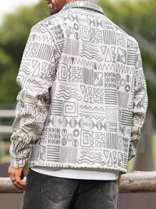 Manfinity Homme Áo khoác len họa tiết hình học thường ngày cho nam, mùa thu - Màu be - Xem 2