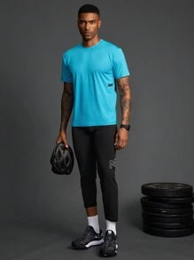 Acti Log Áo thun thể thao thường ngày hai tông màu in chữ Boyfriend Style dành cho nam tay ngắn rộng rãi - Màu xanh lam - Xem 7