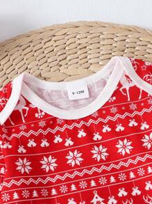 男婴费尔岛可爱驯鹿印花长袖秋冬春季连体衣，圣诞节礼物