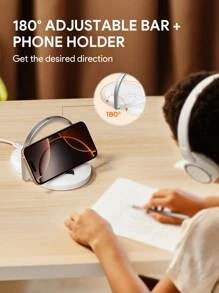 JMMO LED Bedside Lamp,3 In 1 Bedside Lamp With Wireless Charger,3 Color Modes Touch Control LED Night Light,Phone Holder For Kids,Adults,Home,Dorm And Office - White - View 4