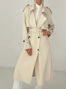 Aloruh 卡其色长袖中长款风衣女式束腰外套 - 卡其色 - 查看 11