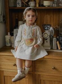 SHEIN Baby Girls Embroidered Dress, Autumn - Apricot - View 7