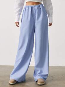 SURIMA Pantalones casuales y de trabajo rectos y holgados de unicolor con botones para mujer