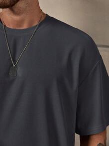 Manfinity Homme Loose Fit Men's Solid Tee & Drawstring Waist Shorts, Cozy Outfits - Grey - View 6