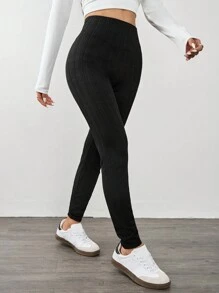 SHEIN EZwear Mallas grises de cintura alta y largo térmico forradas, para otoño/invierno