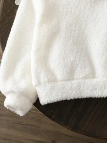 Kaufe 1, Erhalte 1 Gratis - 2 Stücke/Set komplett passend für Kleine Mädchen, einfarbiges Set mit Buchstaben-Applikation und flauschigem Teddy-Kapuzenpullover, aus Strick und Fleece, locker und lässig, für Herbst und Winter, Preppy-Stil, Schulanfang (Rosa, Beige)