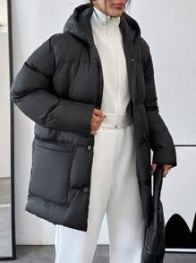 EURMUSE Young Style, Trendy, Short Line Puffer Winter Coat - Black - View 4