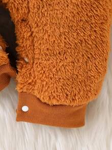 男婴可爱卡通 3D 熊刺绣棕色毛绒连体衣 - 棕色 - 查看 5