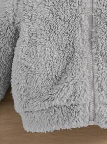 SHEIN 新生男童/女童可爱刺绣字母连帽夹克和裤子 2 件套，秋冬 - 淺灰色 - 查看 5