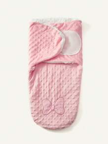 Cozy Pixies 1pc Soft Double-Layer Baby Swaddle Blanket With Pink Bow Embroidery - Pink - View 3