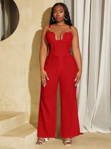 SHEIN SXY Áo Crop Top Không Đối Xứng Trang Trí Bằng Kim Loại Cỡ Lớn - Đỏ - Xem 7