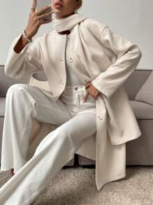 Serisse 女士休闲围巾附常规夹克，秋冬，2 件，女士修剪纽扣前袋休闲夹克，秋冬保暖长袖，适合休闲、正式和优雅的场合，合适，优雅大方， - 杏色 - 查看 4