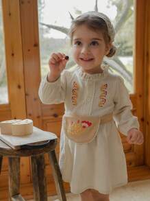 SHEIN Baby Girls Embroidered Dress, Autumn - Apricot - View 5