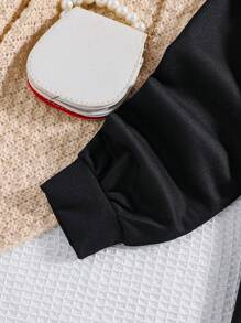 Teen Girl Blue Denim Crop Jean Jacket & Black Long Sleeve Hoodie Casual Set, Autumn - Black - View 4