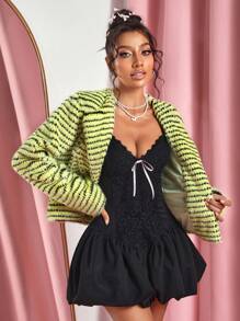 SHEIN SXY Veste à carreaux noir et blanc moelleuse et élégante pour femmes